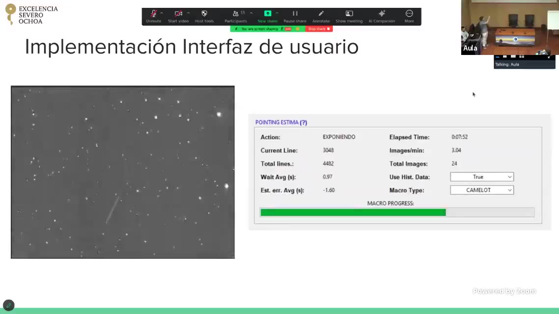 Operator UI — pointing estimator: 0.9 s average wait, ~3 img/min